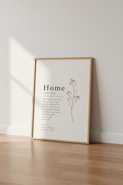 Home Definition Wall Art Print | Minimalist Botanical Poster, Neutral Entryway Decor