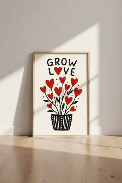 Whimsical Heart Wall Art Print | Living Room Decor | Red Accent Poster