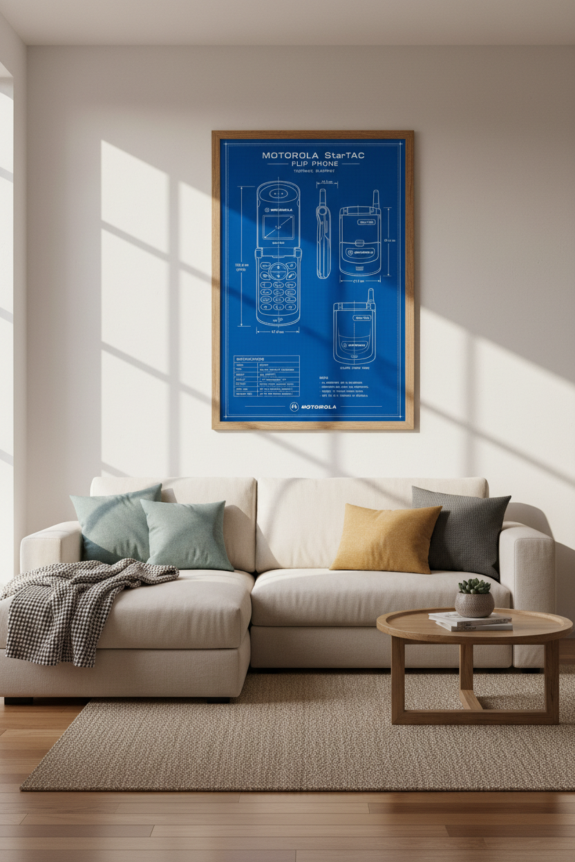Motorola StarTAC Blueprint Wall Art | Retro Tech Poster | Office Decor