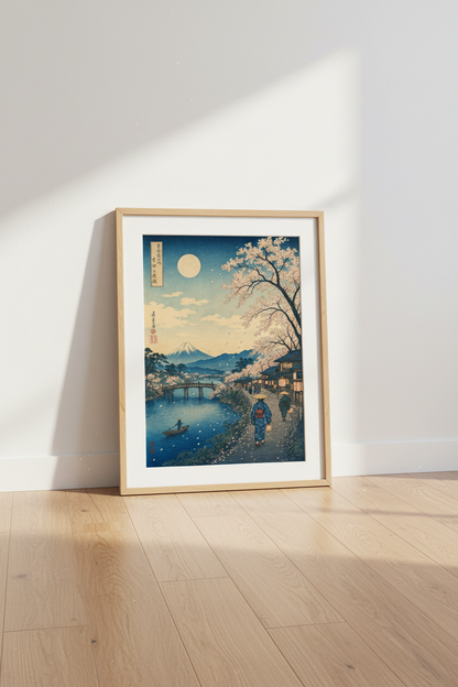 Japanese Mountain Landscape Art | Mount Fuji &amp; Cherry Blossoms, Living Room Decor