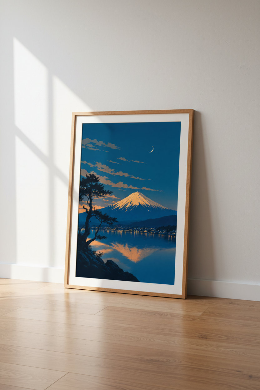 Mount Fuji | Japanese Ukiyo-e Landscape, Blue &amp; Orange Zen Wall Art Decor