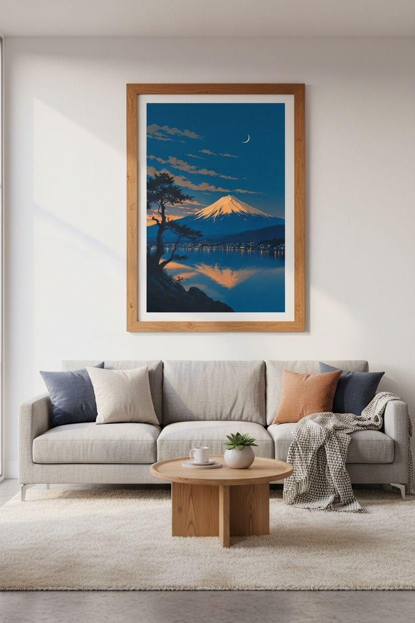 Mount Fuji | Japanese Ukiyo-e Landscape, Blue &amp; Orange Zen Wall Art Decor