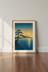 Japanese Landscape Bonsai Tree Wall Art | Mount Fuji Sunset Poster | Zen Decor