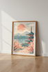 Japanese Pagoda & Cherry Blossom Wall Art | Pastel Travel Poster, Living Room Decor