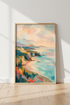 Coastal Abstract Landscape Art | Pastel Sunset Cliff Poster, Modern Beach Decor