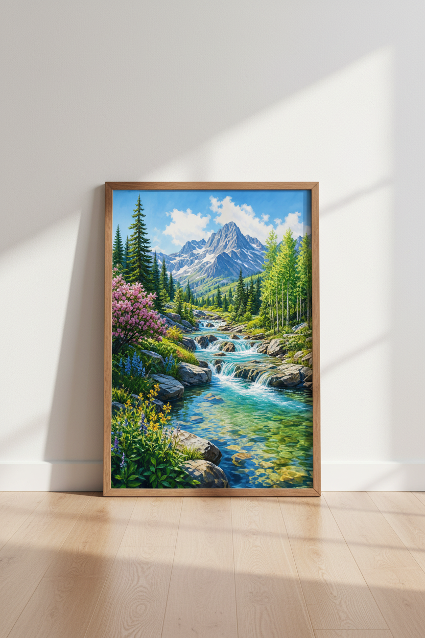 Mountain Landscape River Wall Art | Nature Vista Print, Living Room Decor