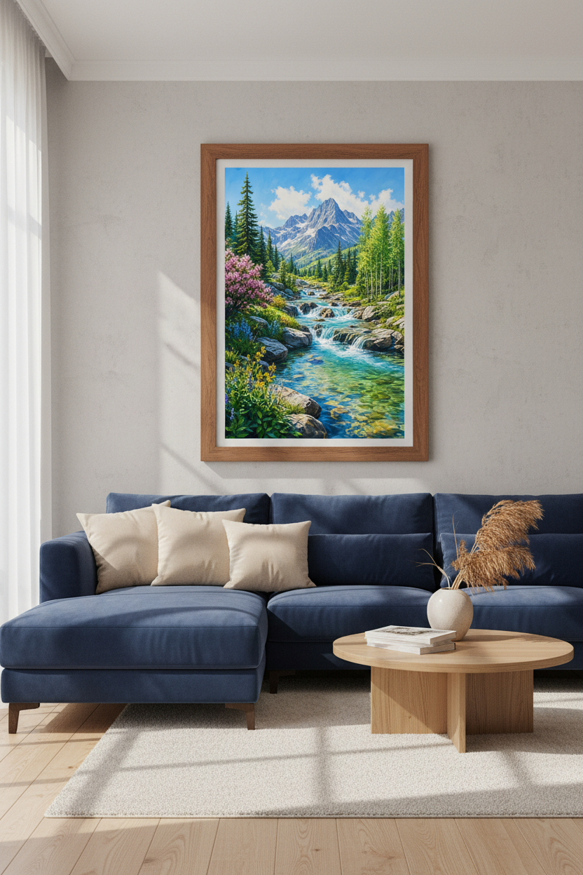 Mountain Landscape River Wall Art | Nature Vista Print, Living Room Decor