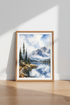 Mountain Lake Watercolor Art | Blue Nature Landscape, Living Room Decor