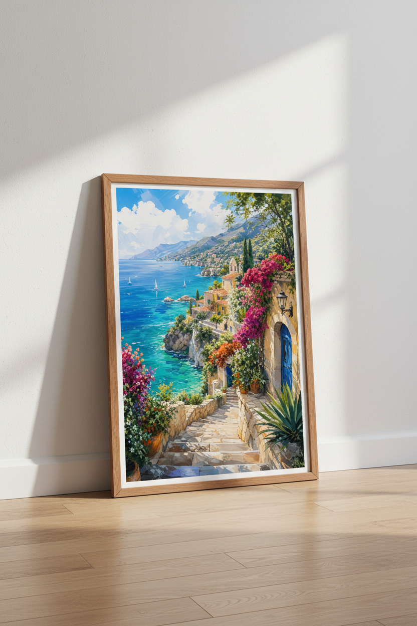 Amalfi Coast Italy Painting | Mediterranean Coastal Decor, Impressionist Wall Art Print