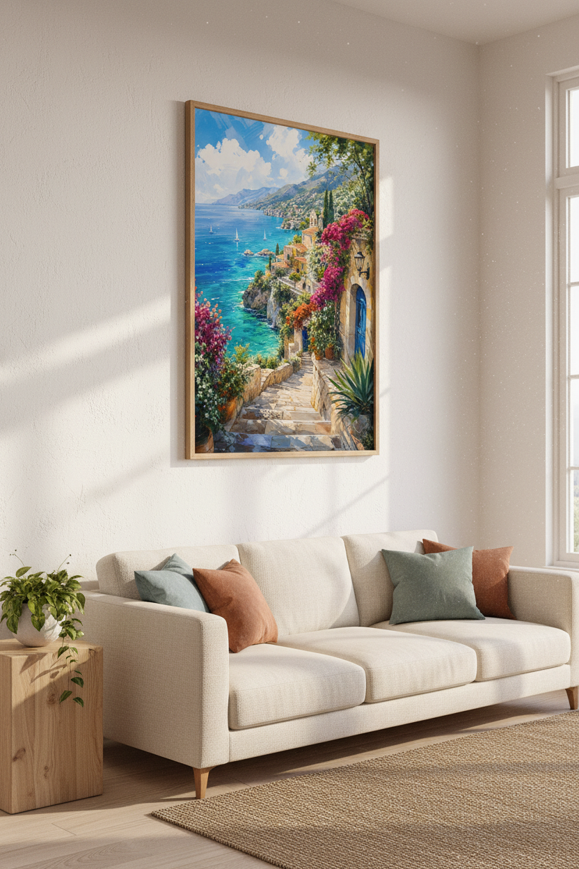 Amalfi Coast Italy Painting | Mediterranean Coastal Decor, Impressionist Wall Art Print