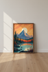 Mountain Lake Nature Wall Art | Retro Sunset Landscape Print, Modern Cabin Decor