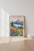 Mountain Wildflower Watercolor Landscape | Colorful Nature Poster, Living Room Wall Art