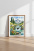 Mountain Landscape Watercolor Print | Nature River Scenery, Living Room Decor