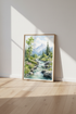 Mountain Landscape Watercolor Print | Nature Stream Wall Art | Alpine Forest Poster