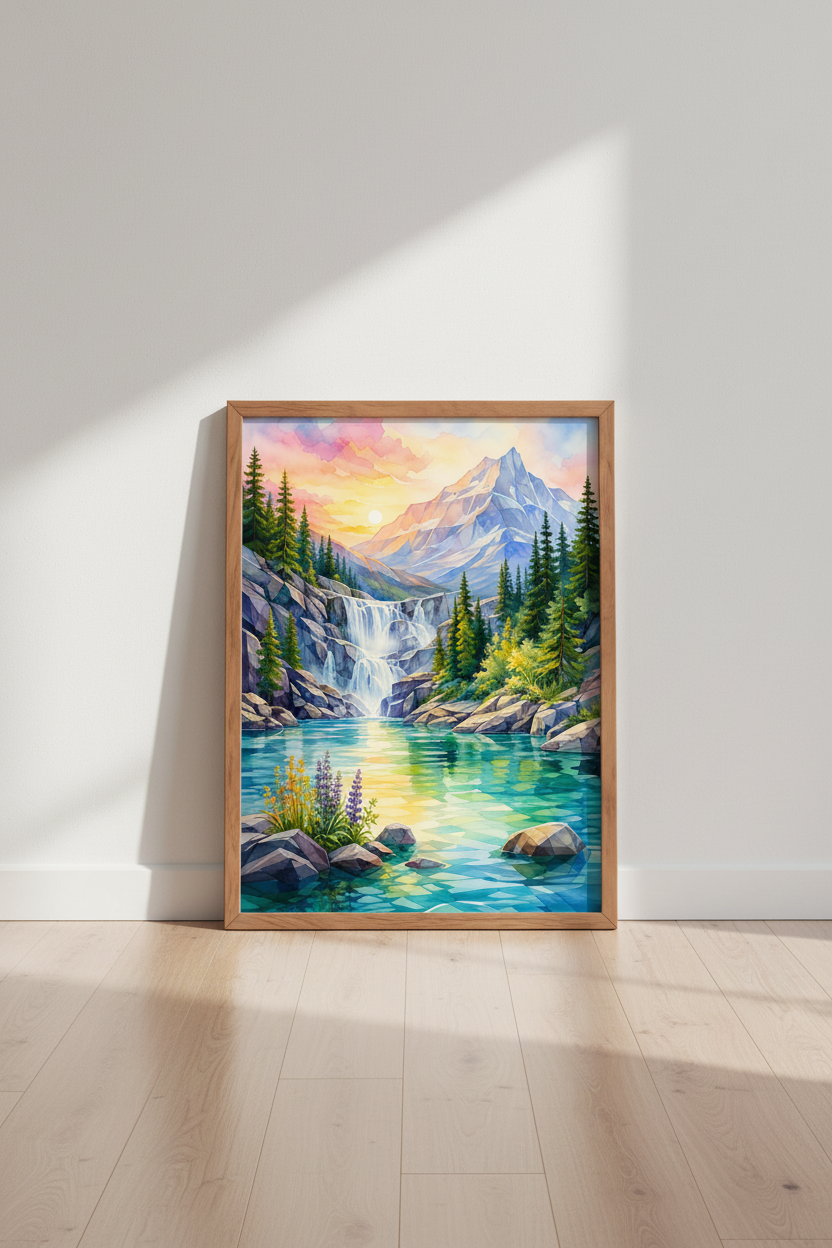 Mountain Landscape Watercolor Art Print | Living Room Decor | Pastel Nature Poster