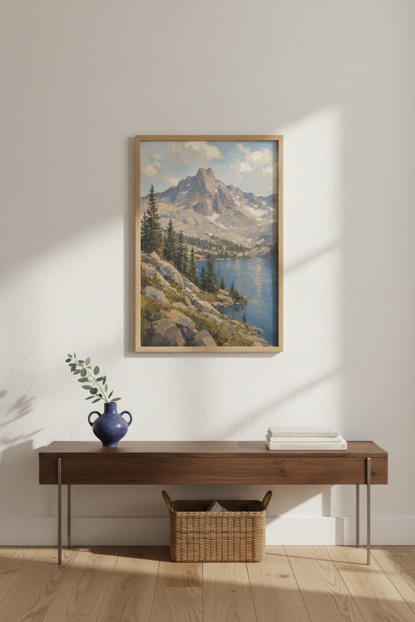 Mountain Wall Art | Alpine Landscape, Lake Blues, Living Room Decor