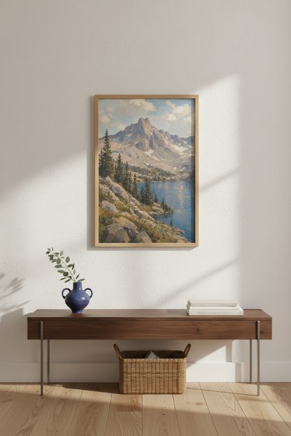 Mountain Wall Art | Alpine Landscape, Lake Blues, Living Room Decor