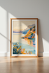 Mediterranean Coastal Landscape | Abstract Blue & Gold, Minimalist Living Room Decor