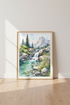 Mountain Waterfall Wall Art | Watercolor Landscape Poster | Nature Home Decor