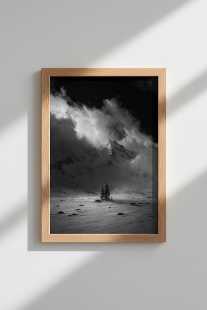 Mountain Wall Art | Moody Mono Peak, B&amp;W Decor | Living Room