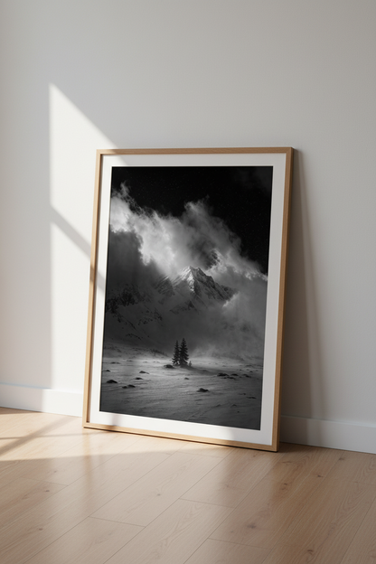 Mountain Wall Art | Moody Mono Peak, B&amp;W Decor | Living Room