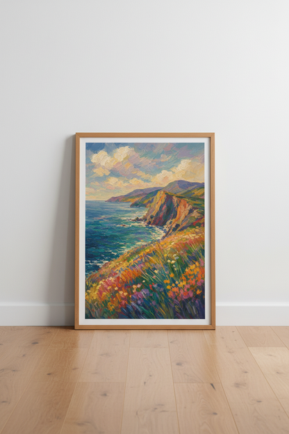 California Coastal Cliff Wall Art | Impressionist Landscape, Ocean View Poster