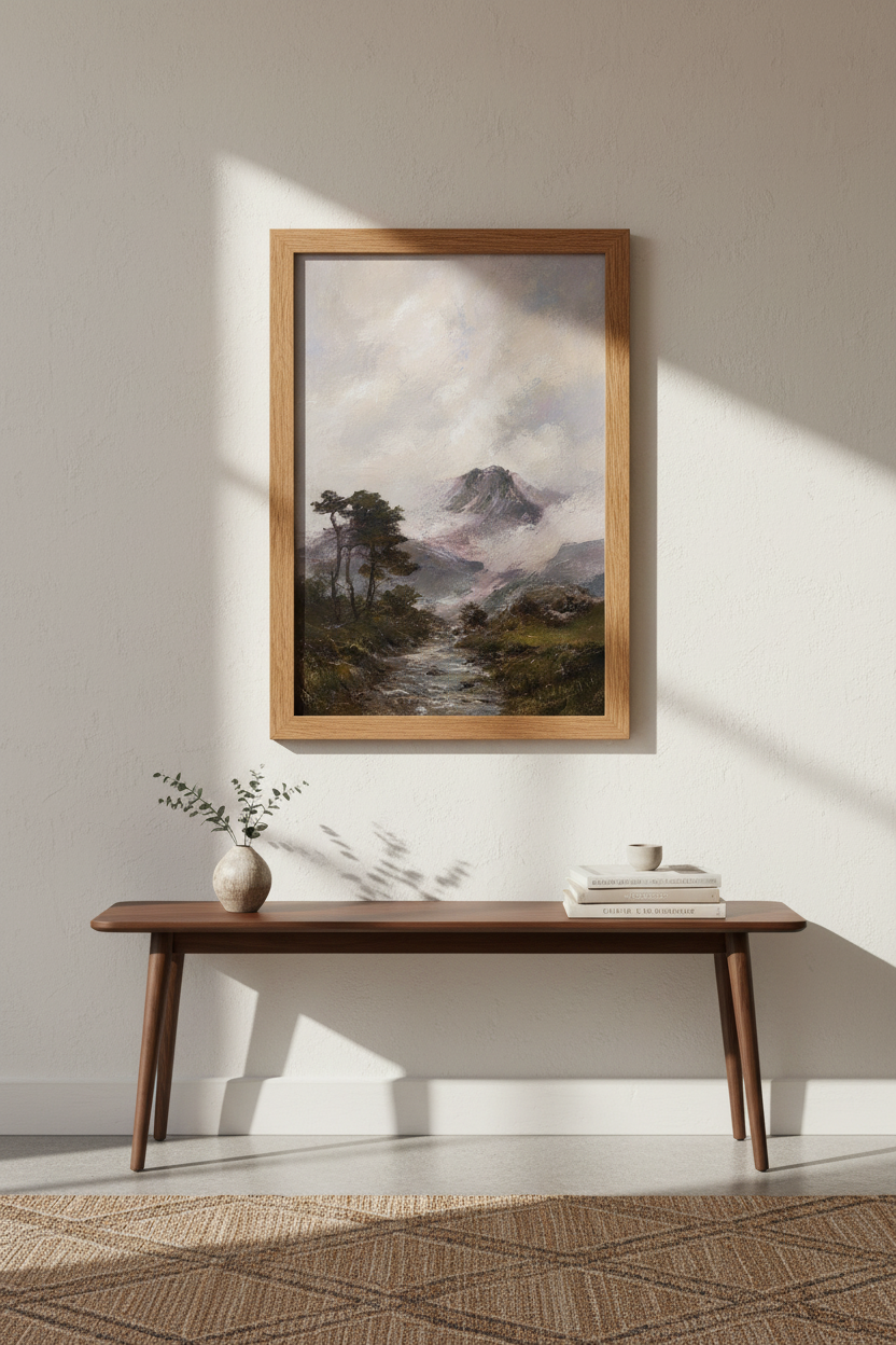 Pastel Landscape | Impressionist Mountain Scene, Lavender Hues | Living Room Decor