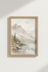 Mountain Lake Watercolor Landscape | Muted Earth Tones, Minimalist Nature Wall Art