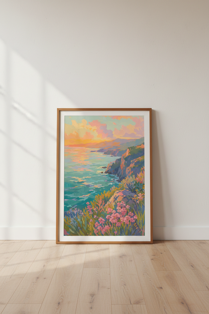 Impressionist Coastal Sunset Wall Art | Pastel Sea Landscape Print | Boho Decor