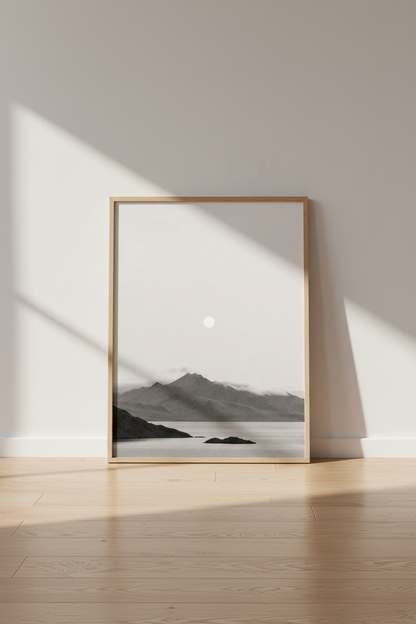 Minimalist Mountain Landscape | Black &amp; White Nature Print, Zen Bedroom Decor