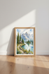 Mountain Lake Cabin Watercolor | Rustic Landscape Wall Art, Bedroom Scenic Poster