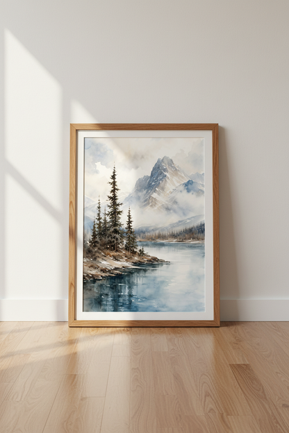Mountain Lake Watercolor Print | Blue Nature Wall Art | Alpine Landscape Poster