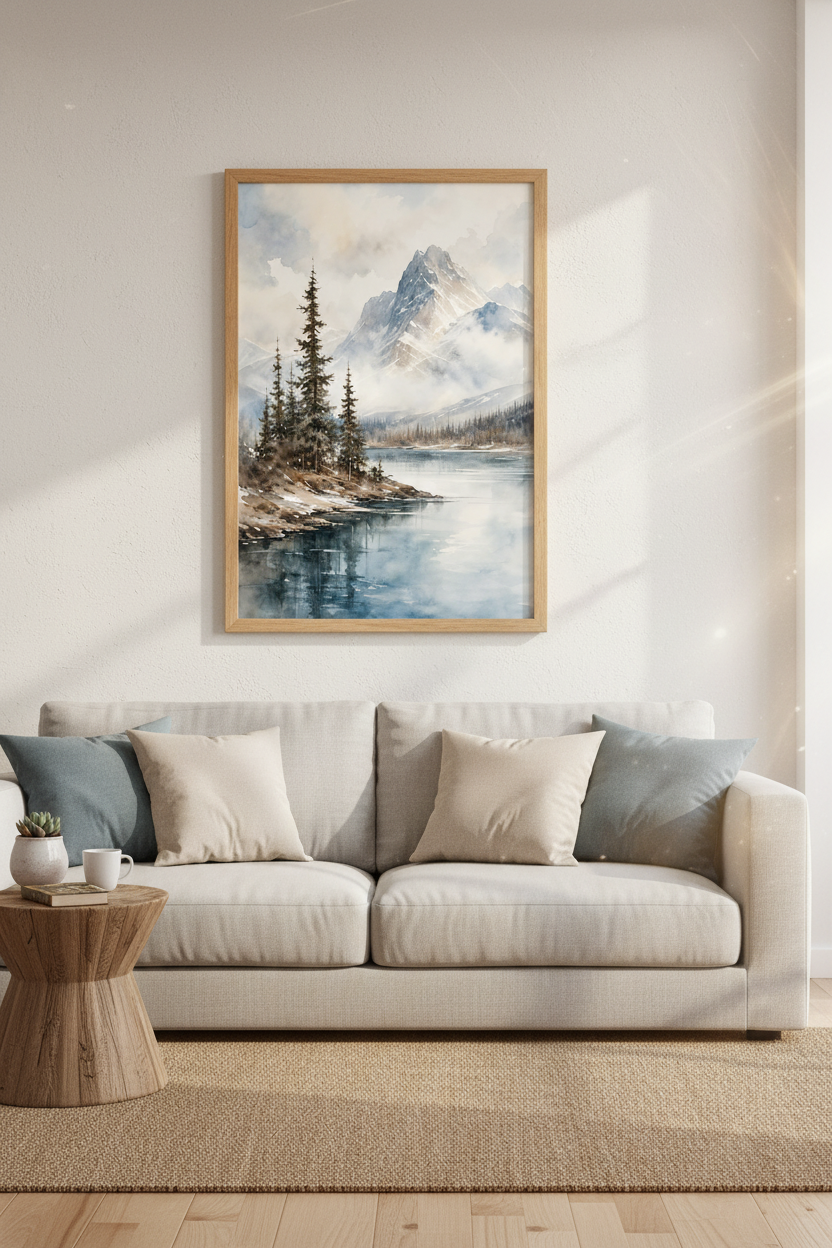 Mountain Lake Watercolor Print | Blue Nature Wall Art | Alpine Landscape Poster