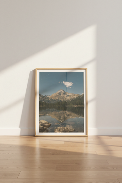Mountain Lake Landscape Wall Art | Blue Nature Photography | Rustic Cabin Decor Poster