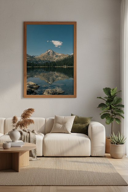Mountain Lake Landscape Wall Art | Blue Nature Photography | Rustic Cabin Decor Poster