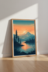 Mountain Lake Sunset Wall Art | Minimalist Pine Forest Print, Nature Landscape Decor