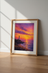 Lighthouse Sunset Wall Art | Coastal Impressionist Purple Gold, Living Room Decor