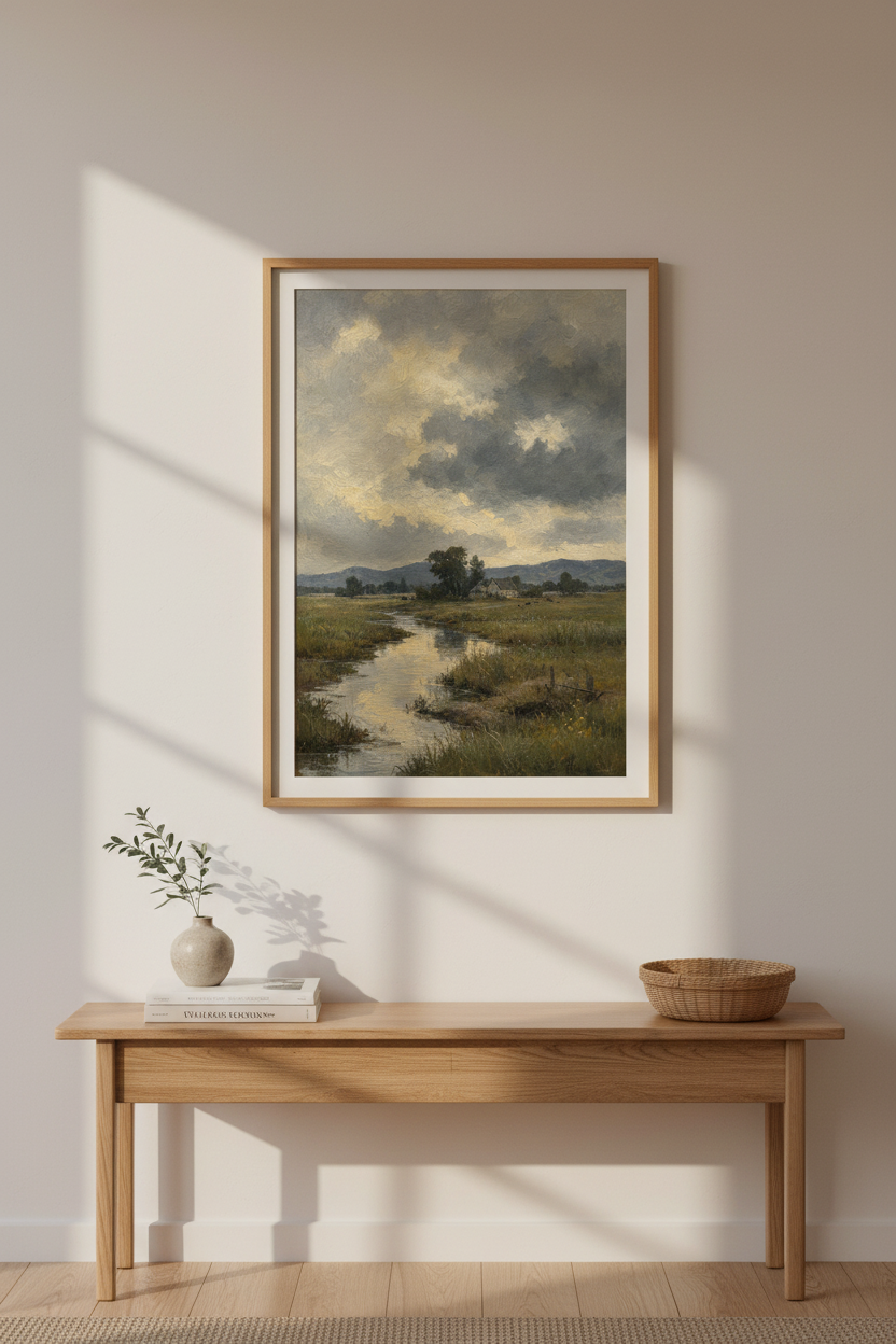 Landscape wall art print | Living room decor, warm dawn tones | Serene poster