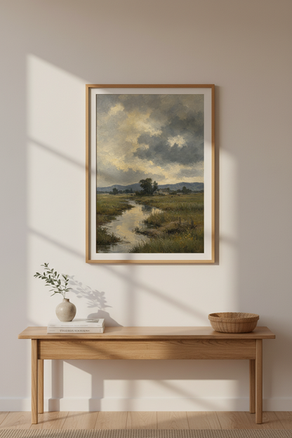 Landscape wall art print | Living room decor, warm dawn tones | Serene poster