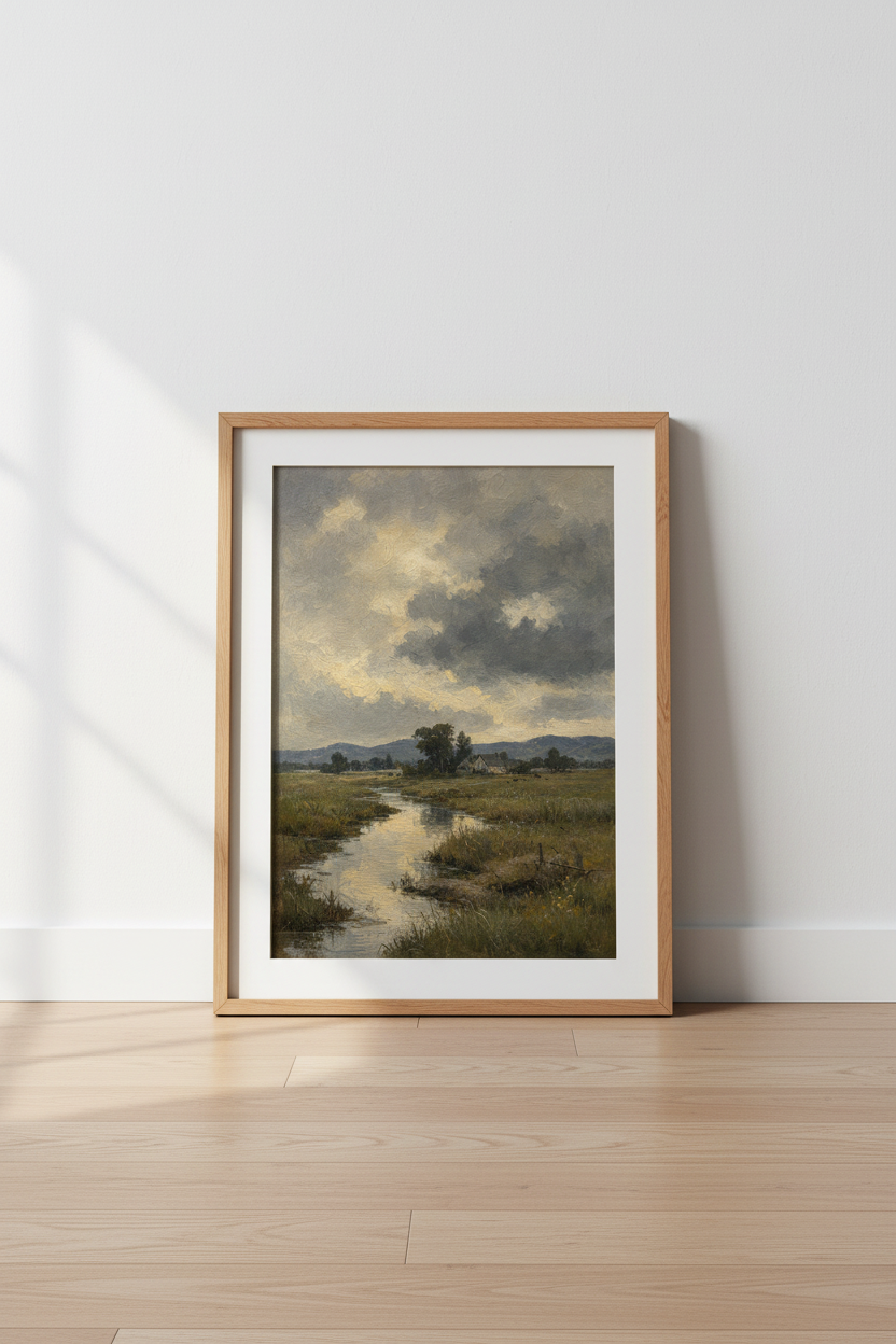 Landscape wall art print | Living room decor, warm dawn tones | Serene poster
