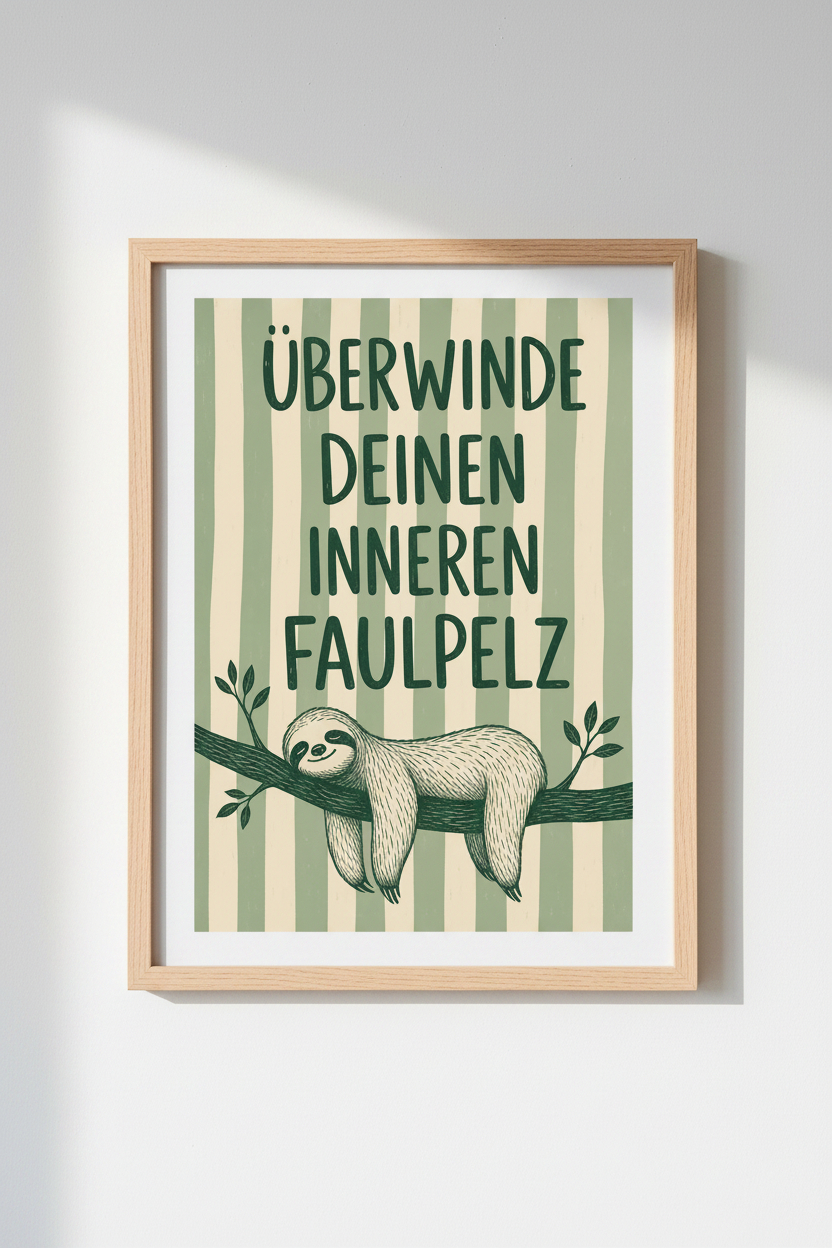 Sloth Quote Wall Art | Funny German Typography Poster | Sage Green Nursery Decor