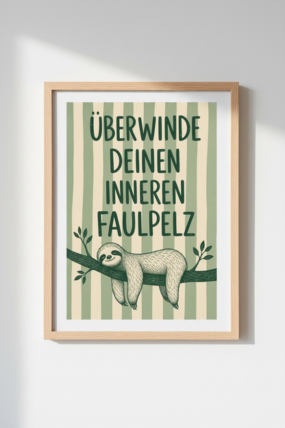 Sloth Quote Wall Art | Funny German Typography Poster | Sage Green Nursery Decor