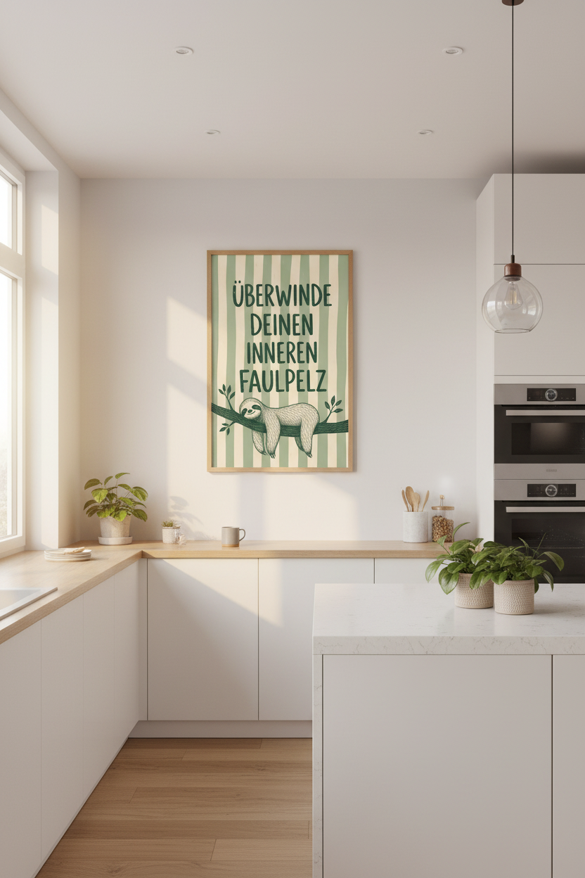 Sloth Quote Wall Art | Funny German Typography Poster | Sage Green Nursery Decor