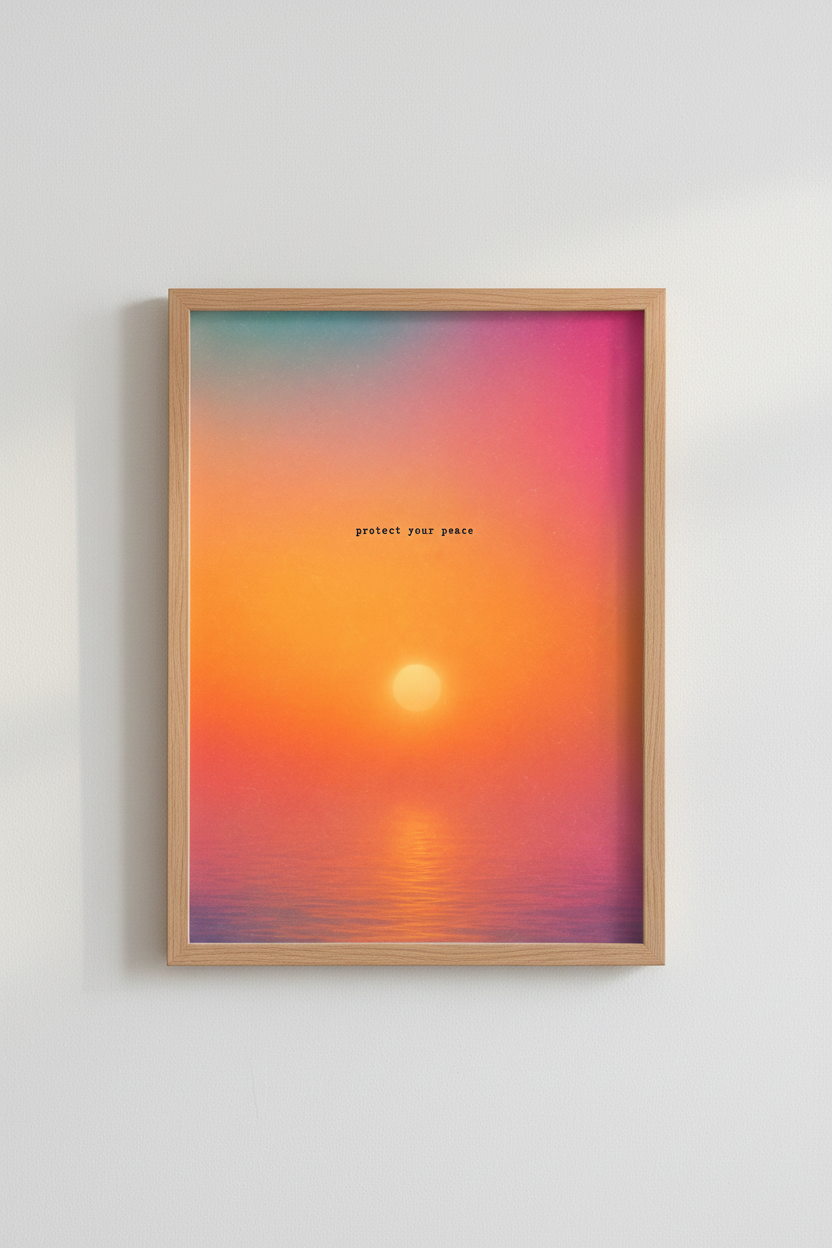 Aura Gradient Quote Print | Sunset Protect Your Peace Poster | Zen Room Decor