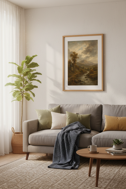 Rustic Autumn Landscape Wall Art Print | Living Room Decor | Moody Poster