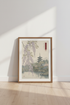 Japanese Wisteria Garden | Vintage Ukiyo-e Pagoda Print, Zen Living Room Art