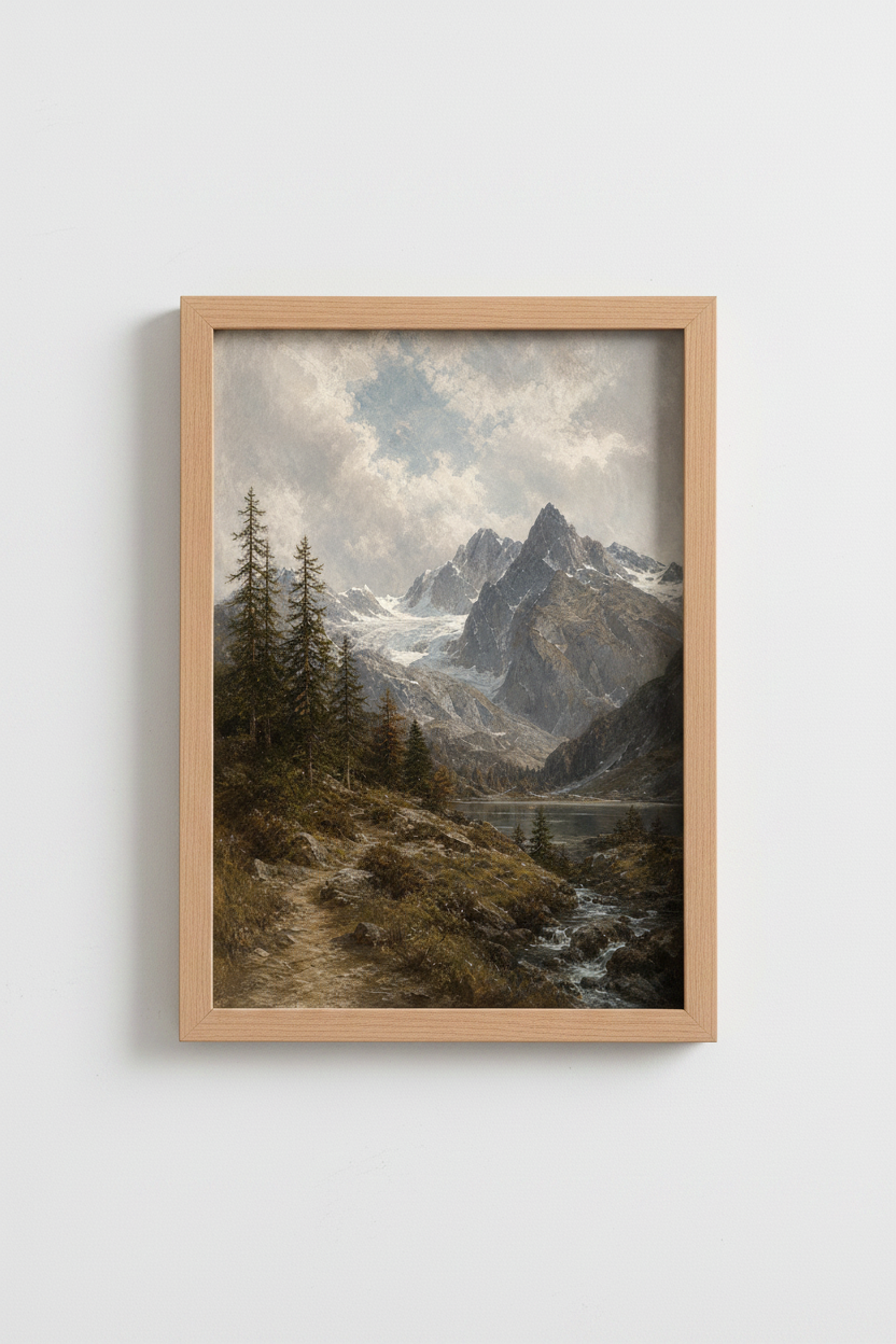 Realistic Mountain Wall Art Print | Living Room Decor | Rustic Poster