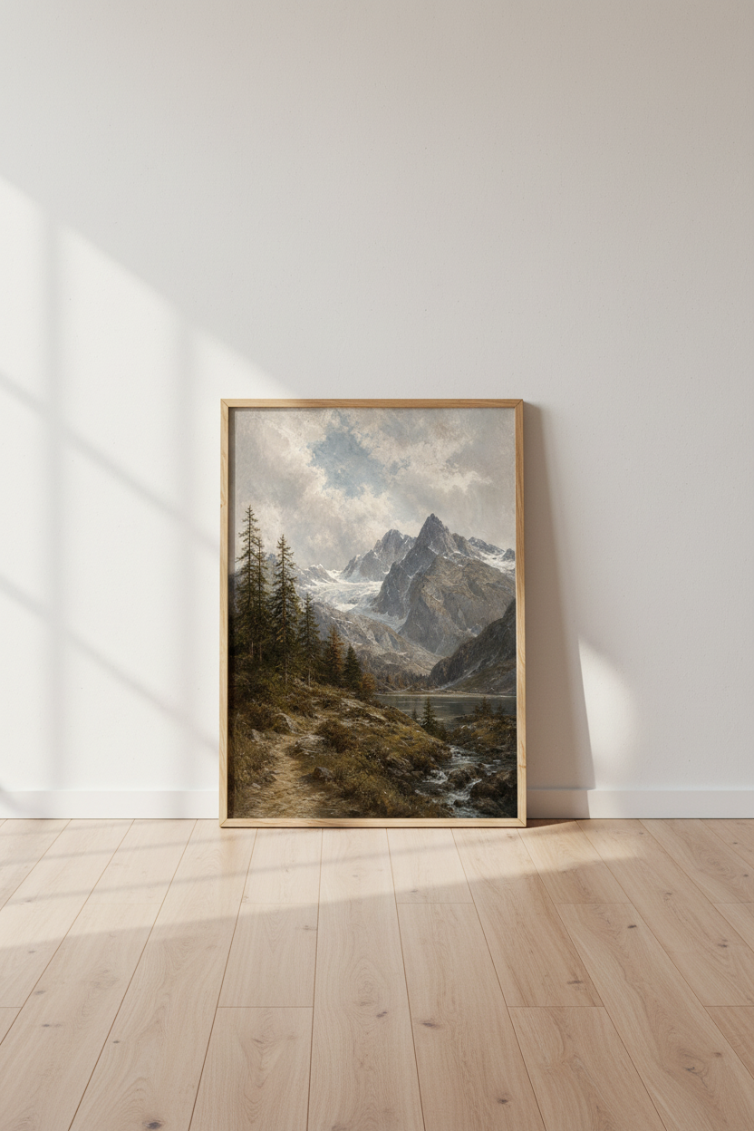 Realistic Mountain Wall Art Print | Living Room Decor | Rustic Poster