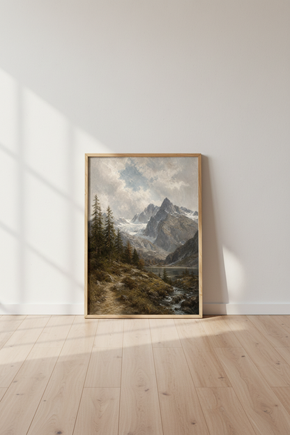 Realistic Mountain Wall Art Print | Living Room Decor | Rustic Poster