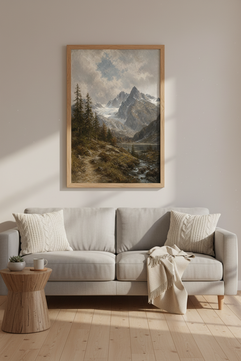 Realistic Mountain Wall Art Print | Living Room Decor | Rustic Poster
